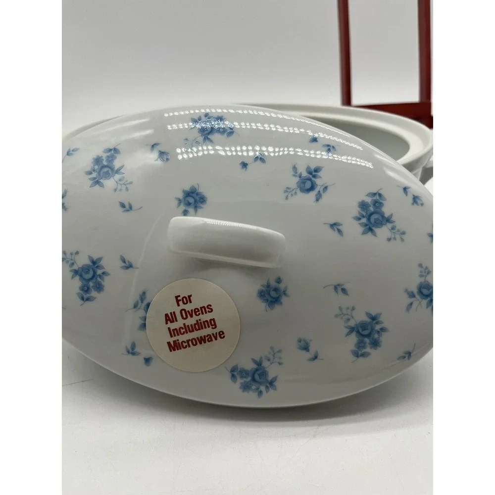 Vintage  Andrea By Sadek Covered Oval Casserole blue rose 6866